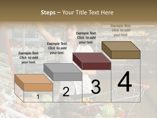 Beautiful Young Woman Standing With A Trolley At A Supermarket PowerPoint Template