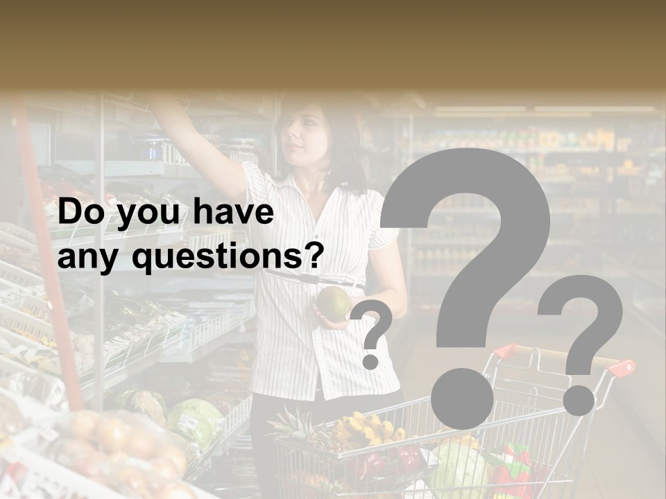 Beautiful Young Woman Standing With A Trolley At A Supermarket PowerPoint Template