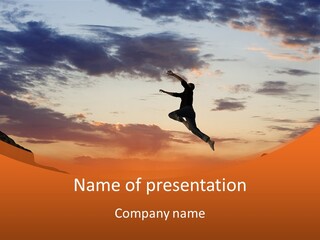 Man Leaping Mid-Air On Mountainside PowerPoint Template