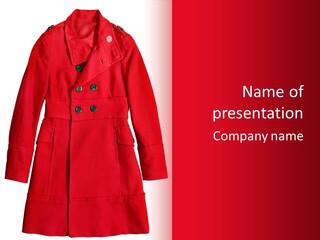 Woman Red Long Coat Isolated On White Background PowerPoint Template