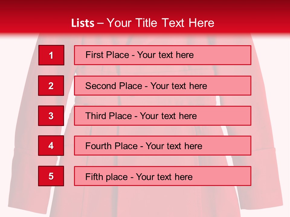 Woman Red Long Coat Isolated On White Background PowerPoint Template