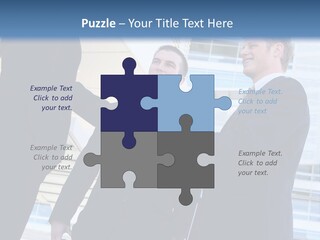 A Business Man And Woman Team At Office Shaking Hands PowerPoint Template