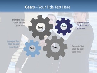 A Business Man And Woman Team At Office Shaking Hands PowerPoint Template