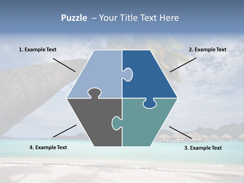 Beach Resort In Bora Bora Lagoon Waters With Hanging Palm Tree PowerPoint Template