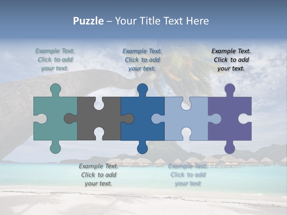 Beach Resort In Bora Bora Lagoon Waters With Hanging Palm Tree PowerPoint Template