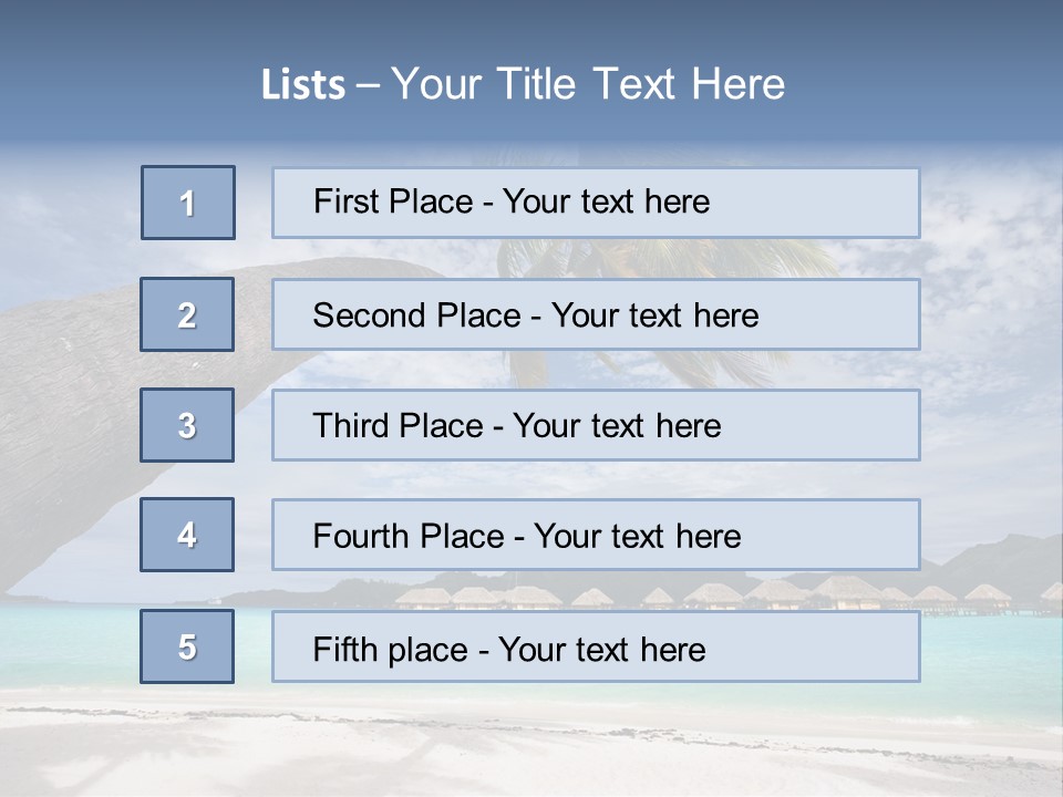 Beach Resort In Bora Bora Lagoon Waters With Hanging Palm Tree PowerPoint Template