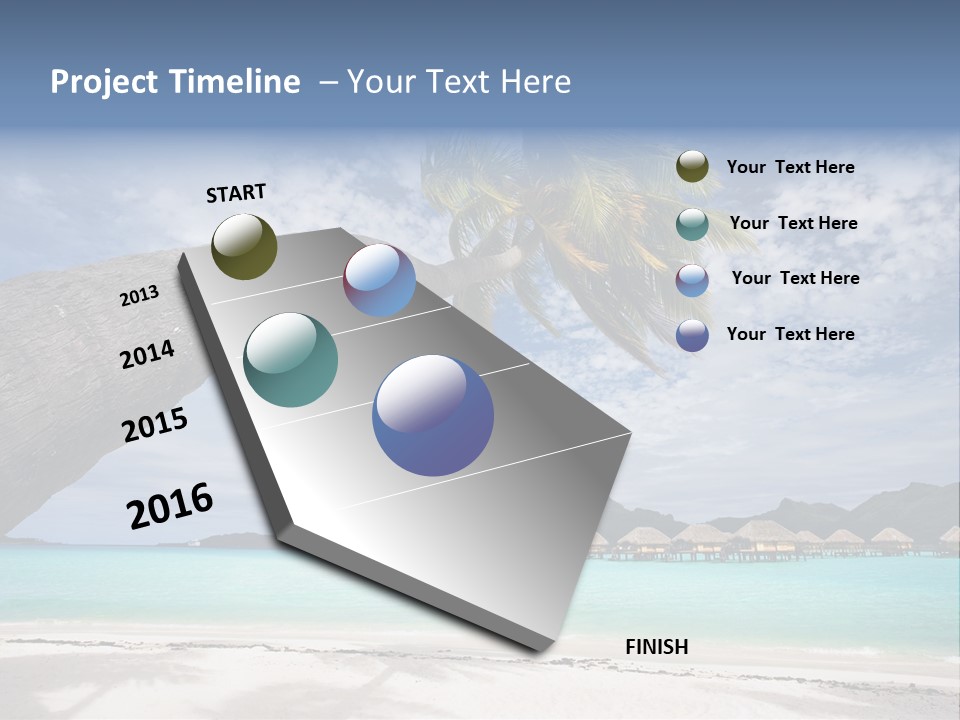 Beach Resort In Bora Bora Lagoon Waters With Hanging Palm Tree PowerPoint Template