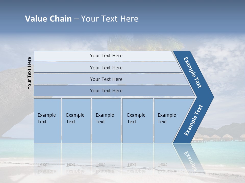 Beach Resort In Bora Bora Lagoon Waters With Hanging Palm Tree PowerPoint Template