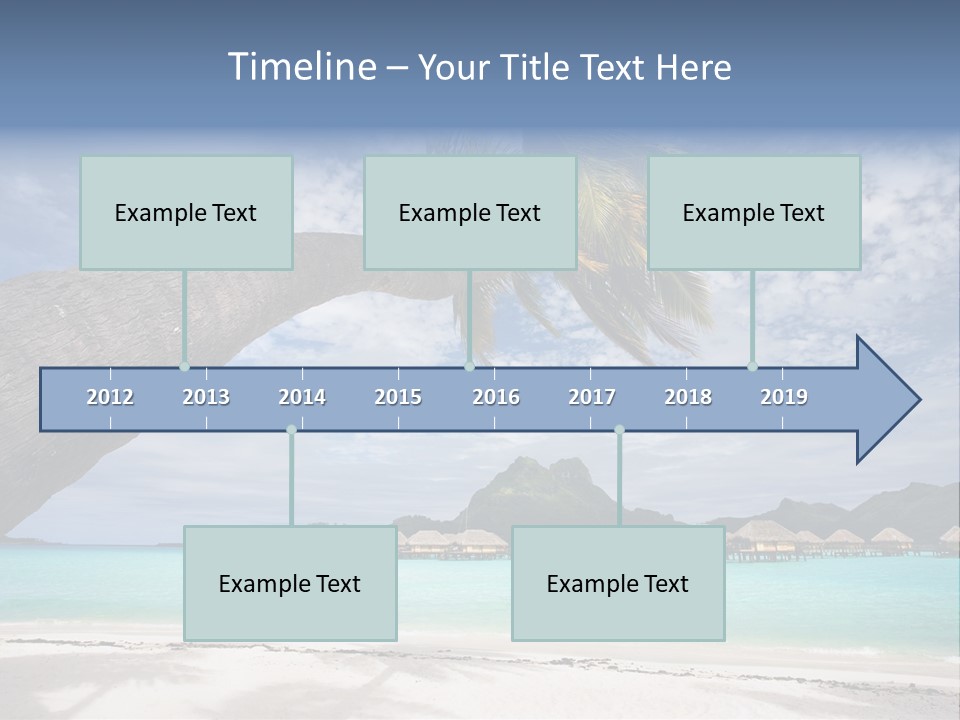 Beach Resort In Bora Bora Lagoon Waters With Hanging Palm Tree PowerPoint Template