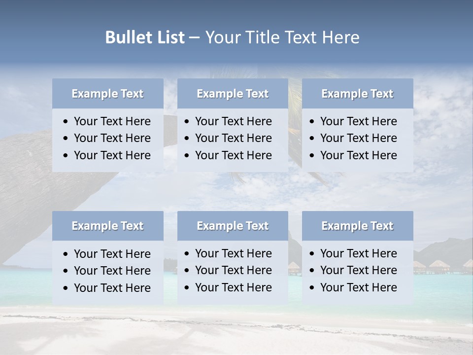 Beach Resort In Bora Bora Lagoon Waters With Hanging Palm Tree PowerPoint Template