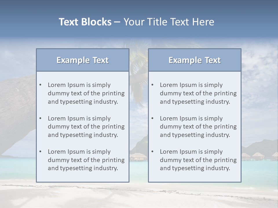 Beach Resort In Bora Bora Lagoon Waters With Hanging Palm Tree PowerPoint Template