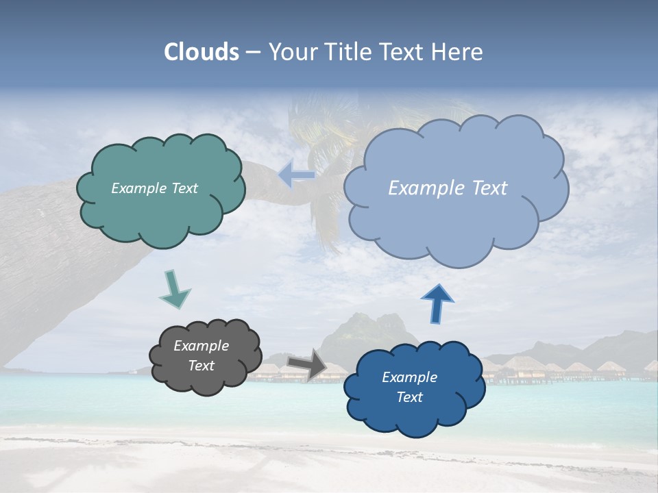 Beach Resort In Bora Bora Lagoon Waters With Hanging Palm Tree PowerPoint Template