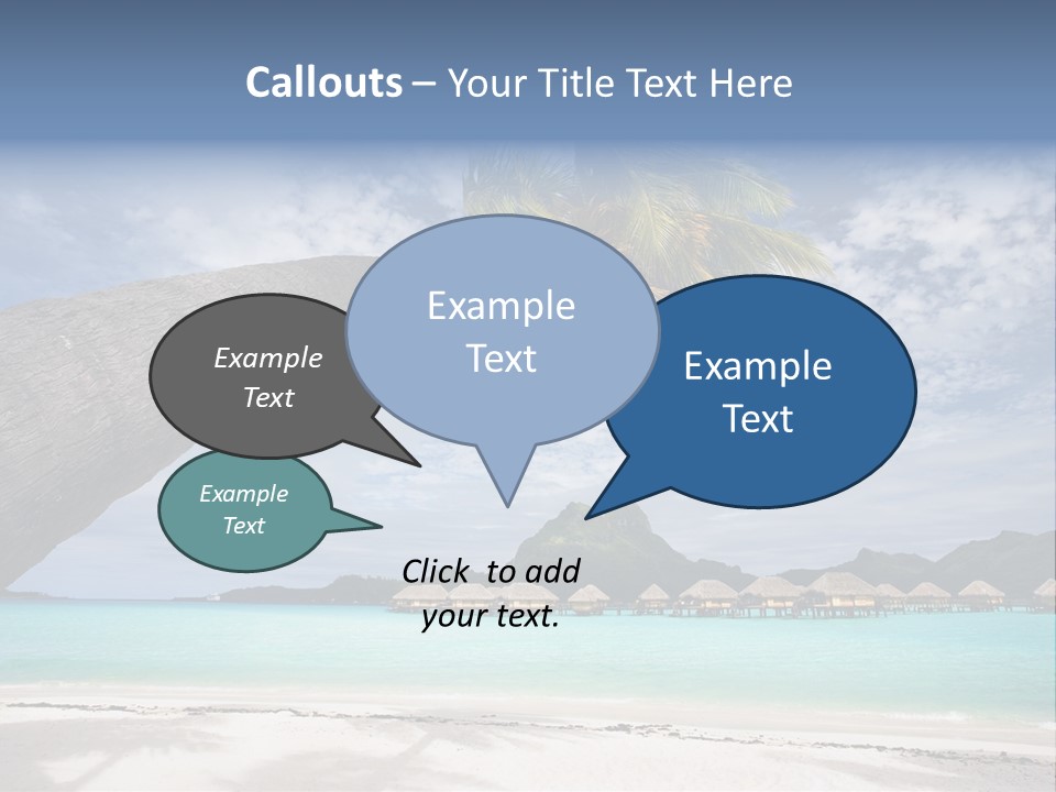 Beach Resort In Bora Bora Lagoon Waters With Hanging Palm Tree PowerPoint Template