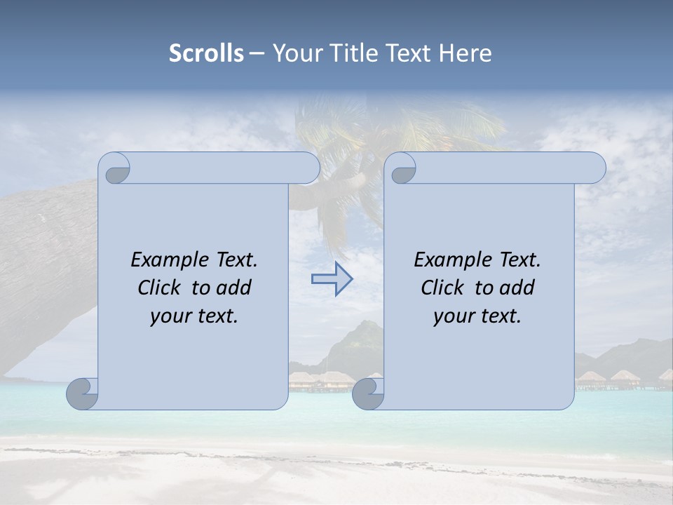 Beach Resort In Bora Bora Lagoon Waters With Hanging Palm Tree PowerPoint Template