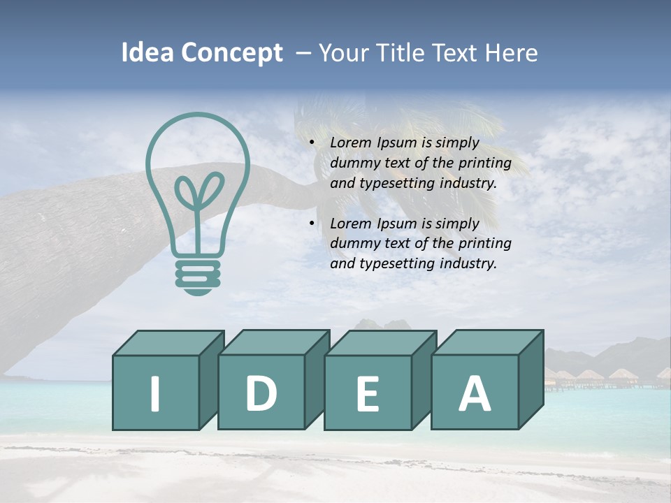 Beach Resort In Bora Bora Lagoon Waters With Hanging Palm Tree PowerPoint Template