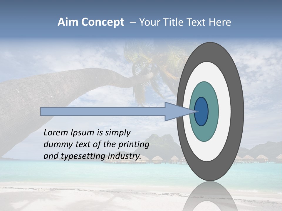 Beach Resort In Bora Bora Lagoon Waters With Hanging Palm Tree PowerPoint Template