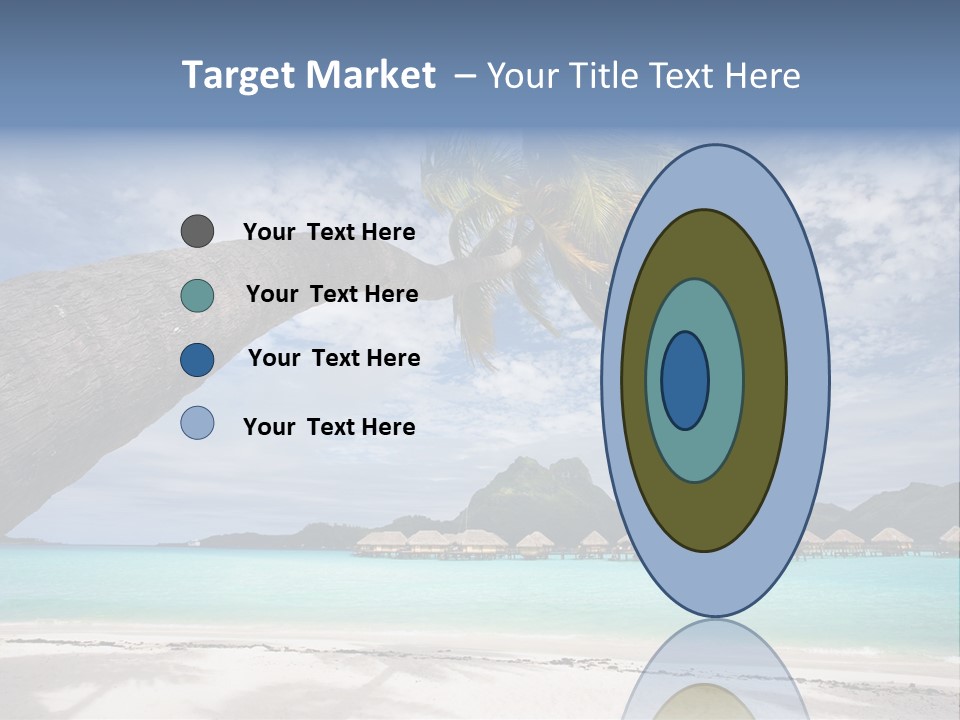Beach Resort In Bora Bora Lagoon Waters With Hanging Palm Tree PowerPoint Template