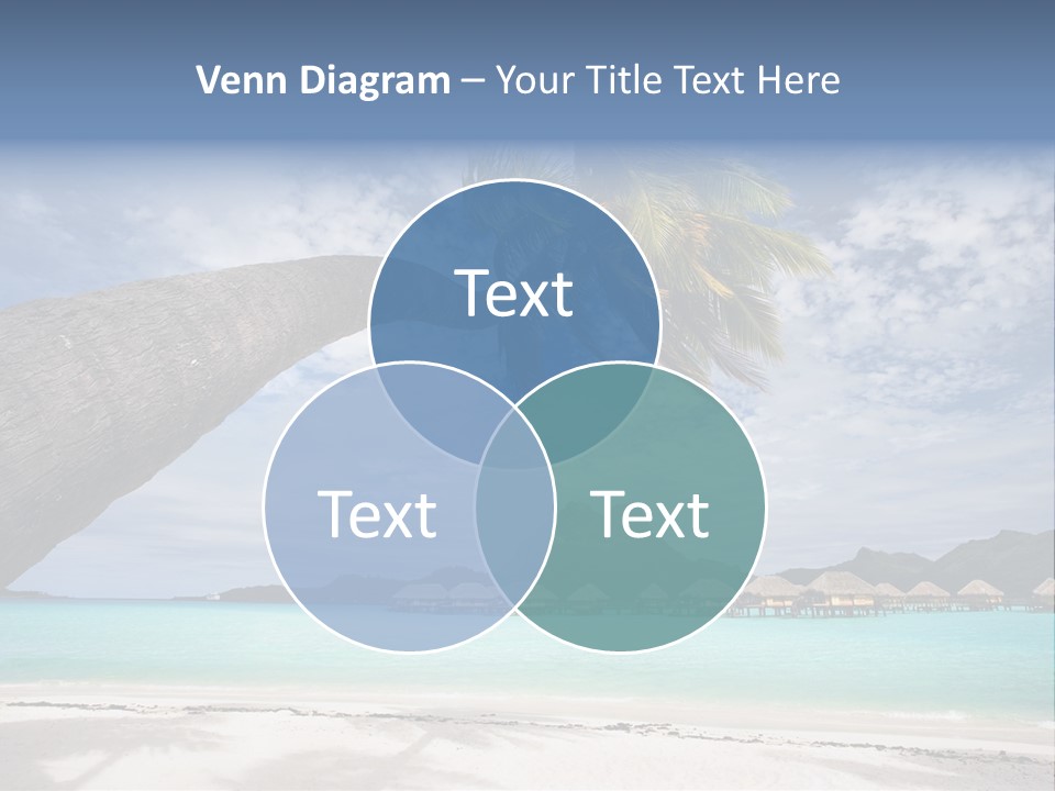 Beach Resort In Bora Bora Lagoon Waters With Hanging Palm Tree PowerPoint Template