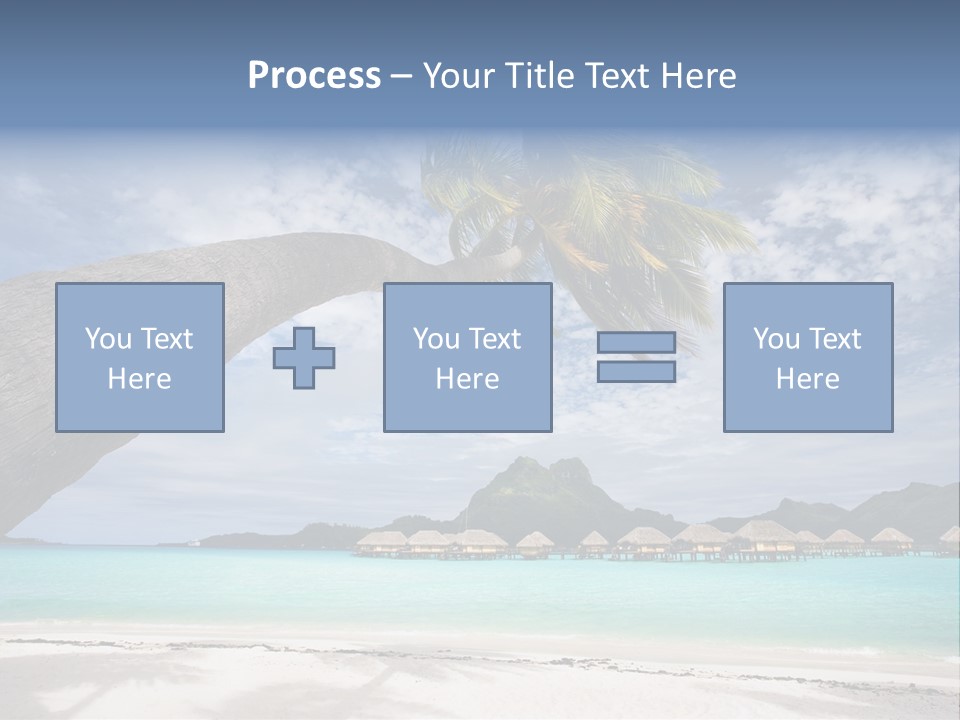 Beach Resort In Bora Bora Lagoon Waters With Hanging Palm Tree PowerPoint Template
