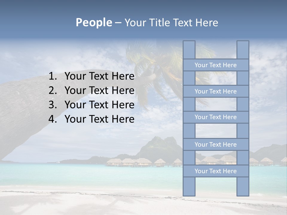 Beach Resort In Bora Bora Lagoon Waters With Hanging Palm Tree PowerPoint Template