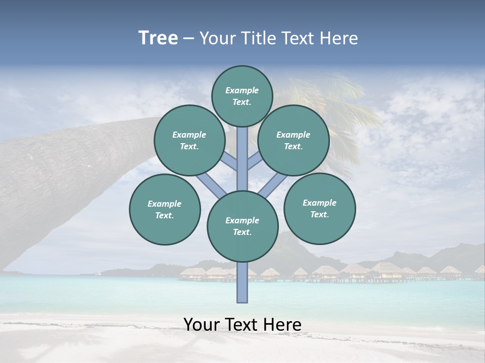 Beach Resort In Bora Bora Lagoon Waters With Hanging Palm Tree PowerPoint Template