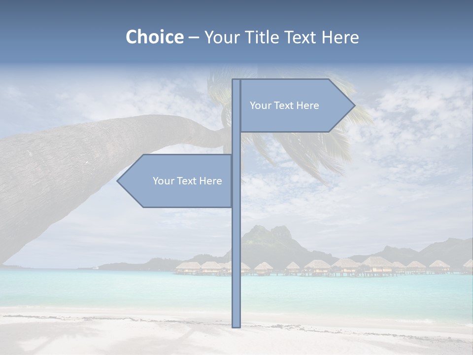 Beach Resort In Bora Bora Lagoon Waters With Hanging Palm Tree PowerPoint Template