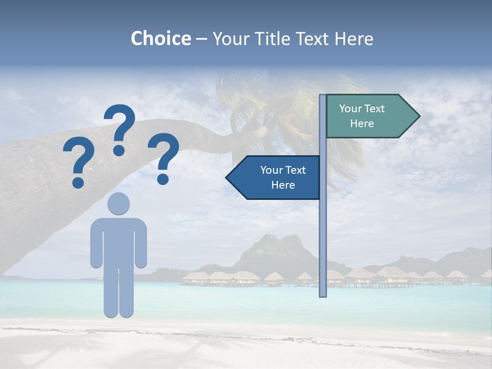 Beach Resort In Bora Bora Lagoon Waters With Hanging Palm Tree PowerPoint Template