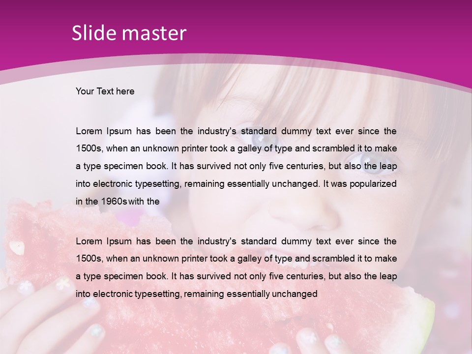 Funny Child Eating Watermelon Closeup PowerPoint Template