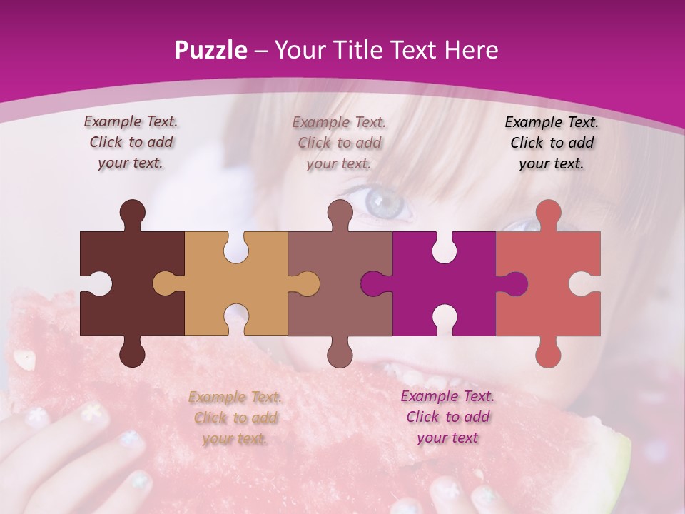 Funny Child Eating Watermelon Closeup PowerPoint Template