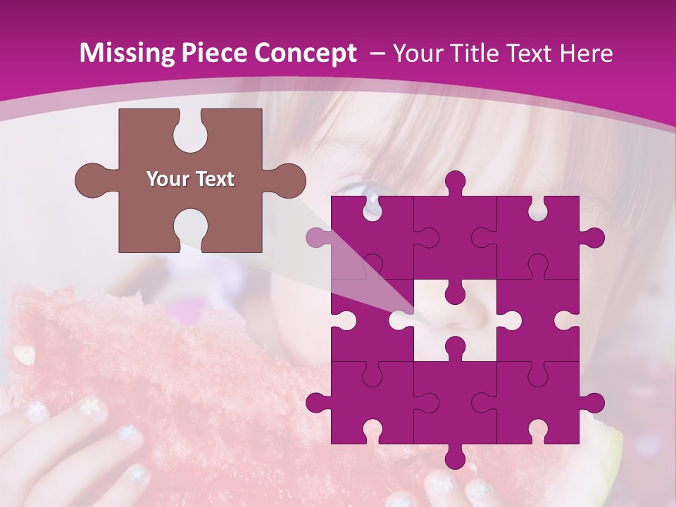 Funny Child Eating Watermelon Closeup PowerPoint Template