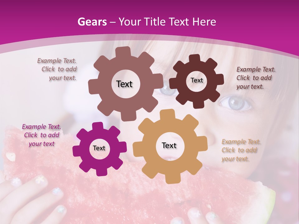 Funny Child Eating Watermelon Closeup PowerPoint Template