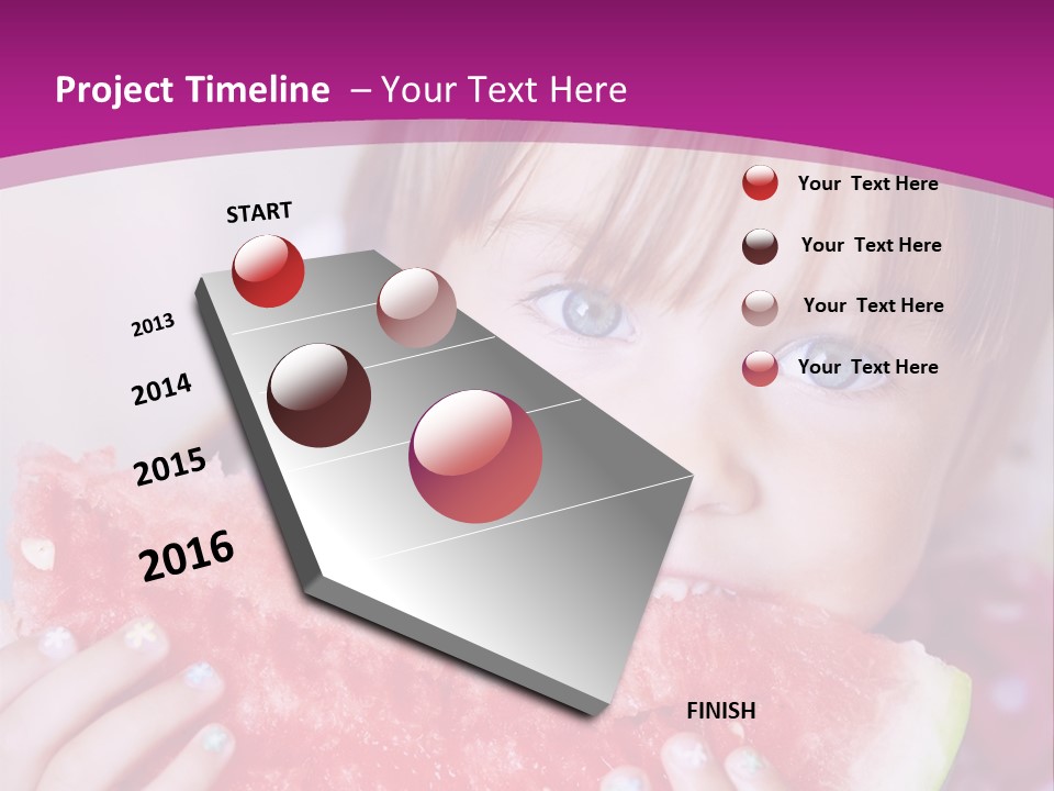 Funny Child Eating Watermelon Closeup PowerPoint Template