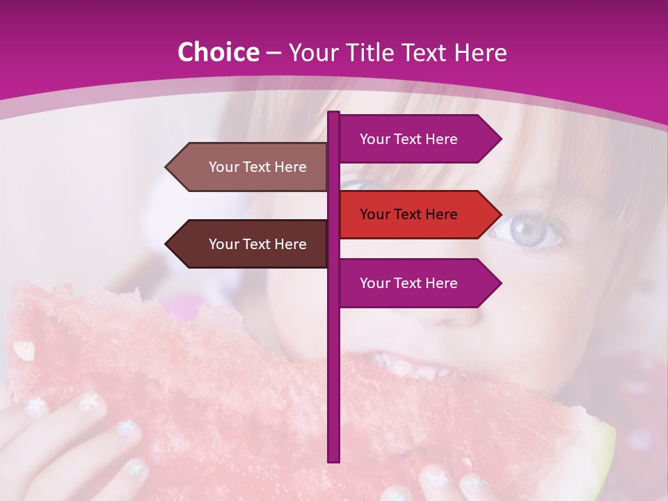 Funny Child Eating Watermelon Closeup PowerPoint Template