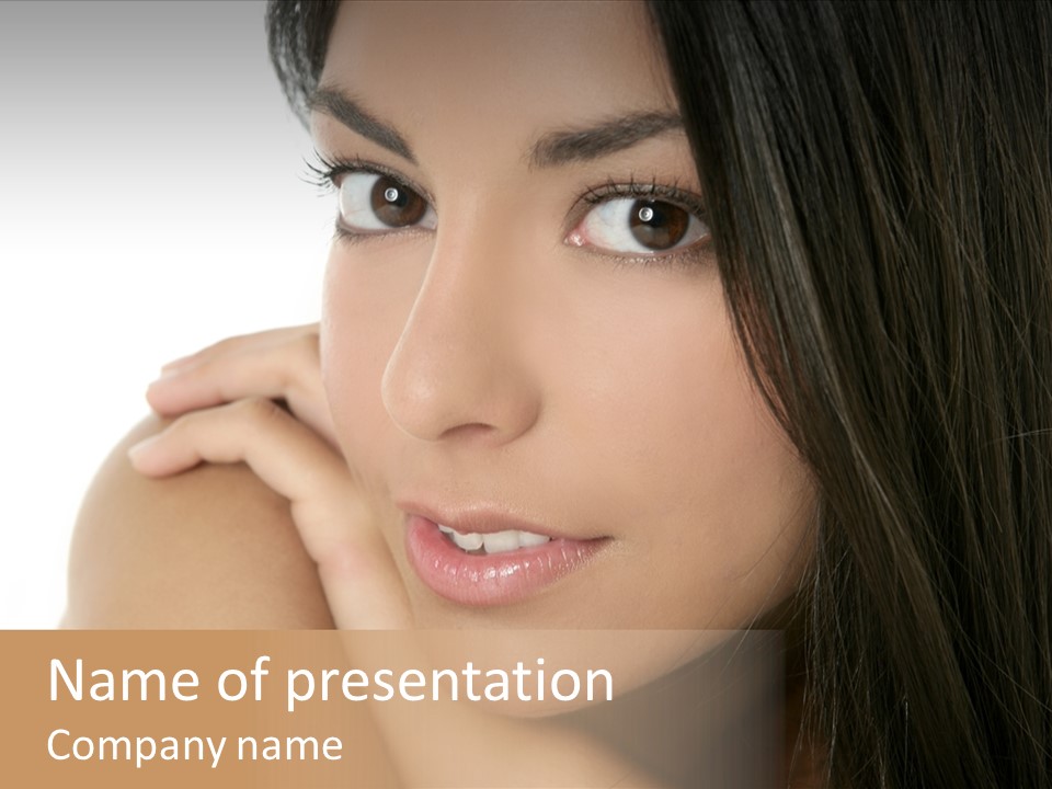 Beautiful Brunette Indian Woman Beauty Closeup Portrait Over White PowerPoint Template