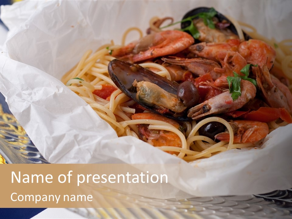 A Plate Of Pasta With Shrimp And Mussels PowerPoint Template