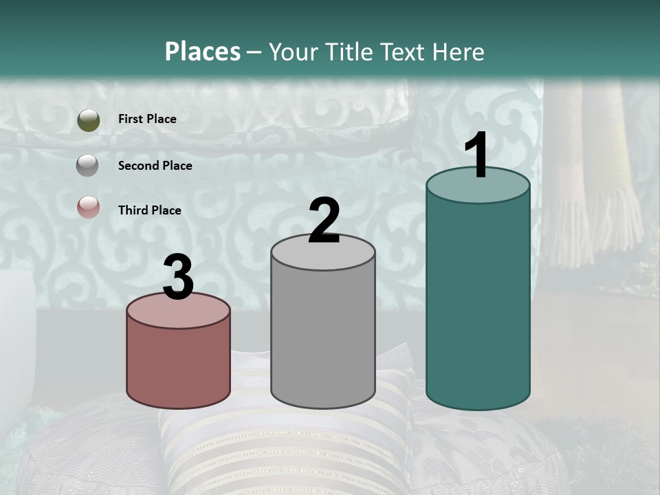 A Blue Couch With Pillows On Top Of It PowerPoint Template