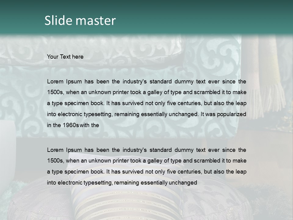 A Blue Couch With Pillows On Top Of It PowerPoint Template