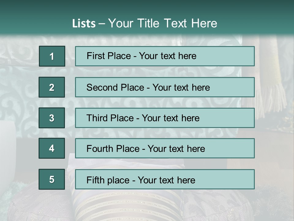 A Blue Couch With Pillows On Top Of It PowerPoint Template