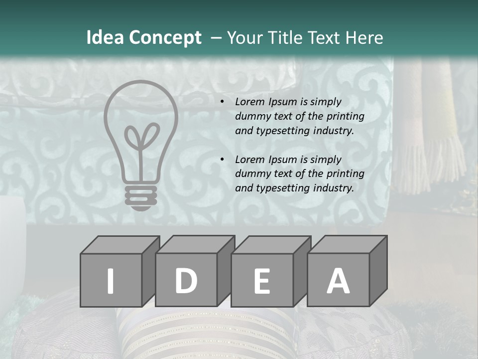 A Blue Couch With Pillows On Top Of It PowerPoint Template