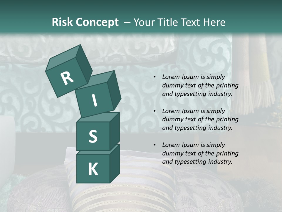 A Blue Couch With Pillows On Top Of It PowerPoint Template