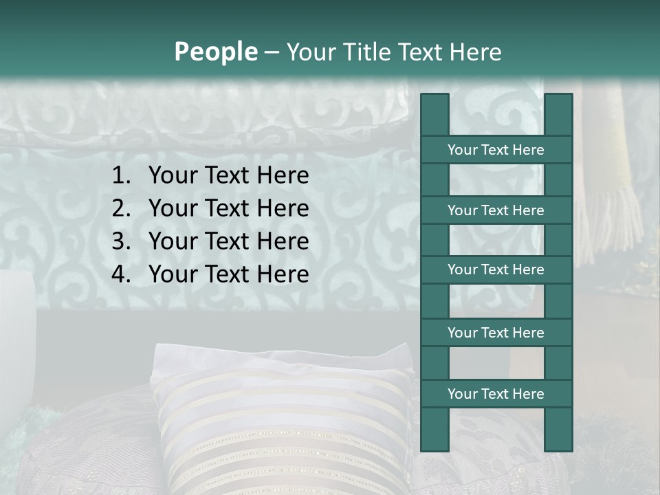 A Blue Couch With Pillows On Top Of It PowerPoint Template