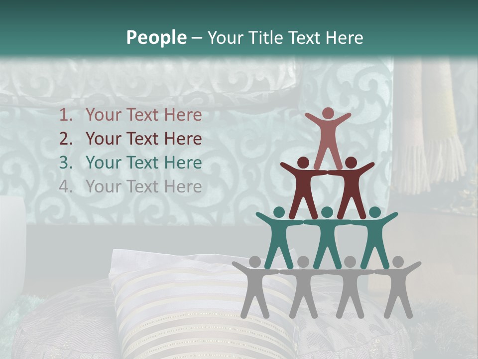 A Blue Couch With Pillows On Top Of It PowerPoint Template