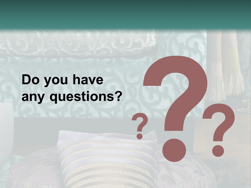 A Blue Couch With Pillows On Top Of It PowerPoint Template