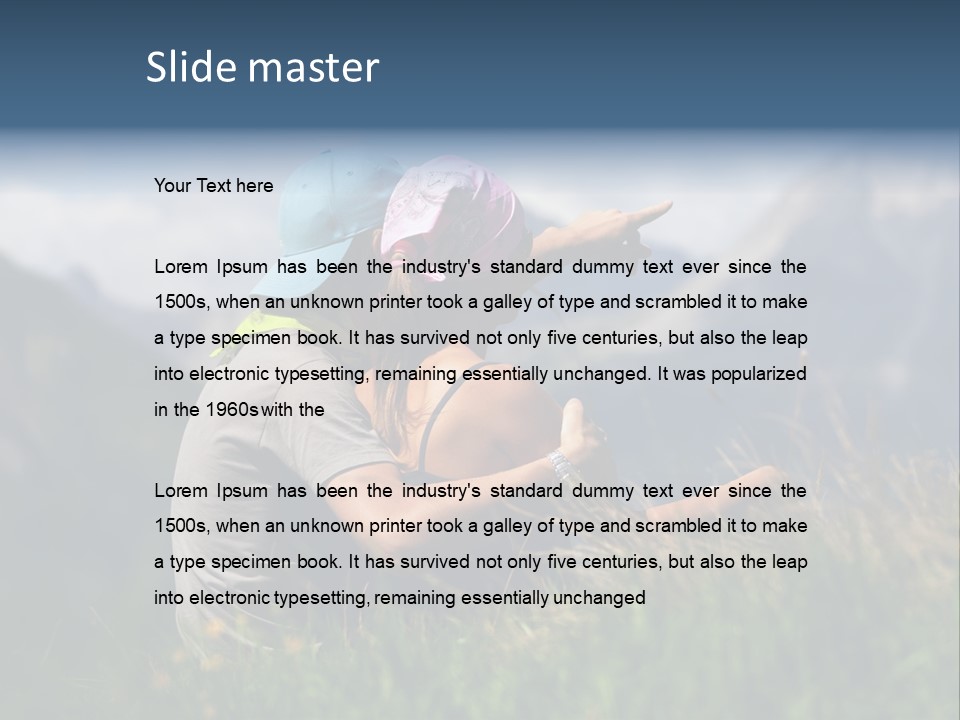 A Couple Of People Sitting On Top Of A Grass Covered Field PowerPoint Template