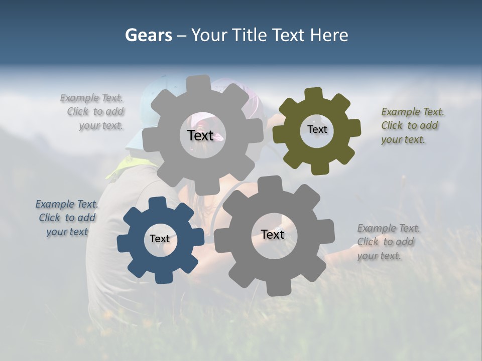 A Couple Of People Sitting On Top Of A Grass Covered Field PowerPoint Template