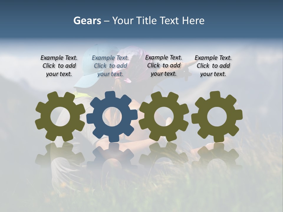 A Couple Of People Sitting On Top Of A Grass Covered Field PowerPoint Template