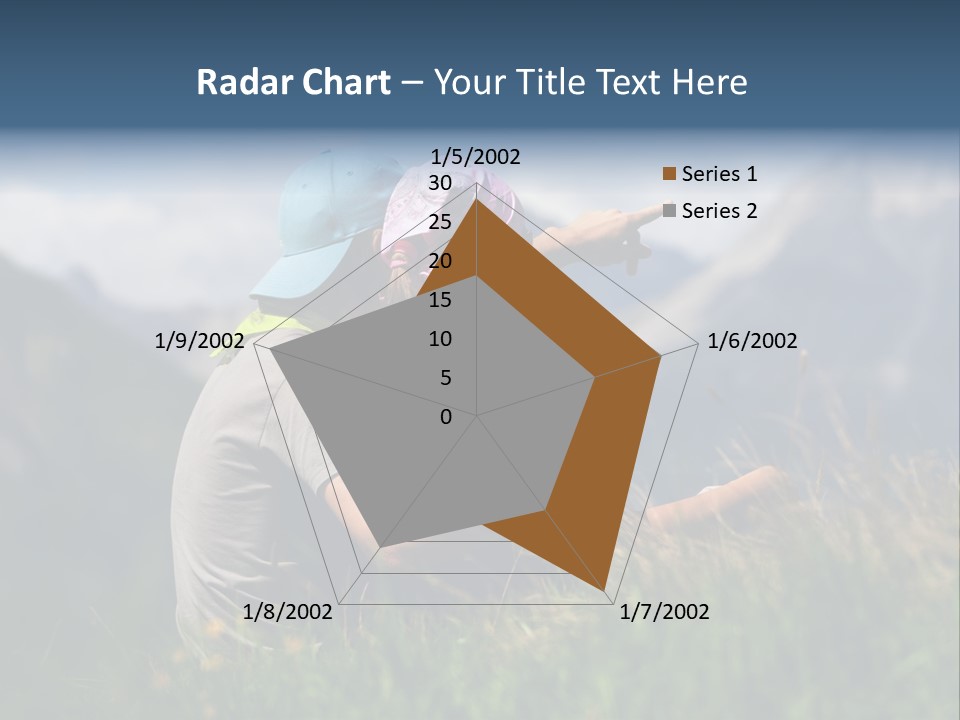 A Couple Of People Sitting On Top Of A Grass Covered Field PowerPoint Template