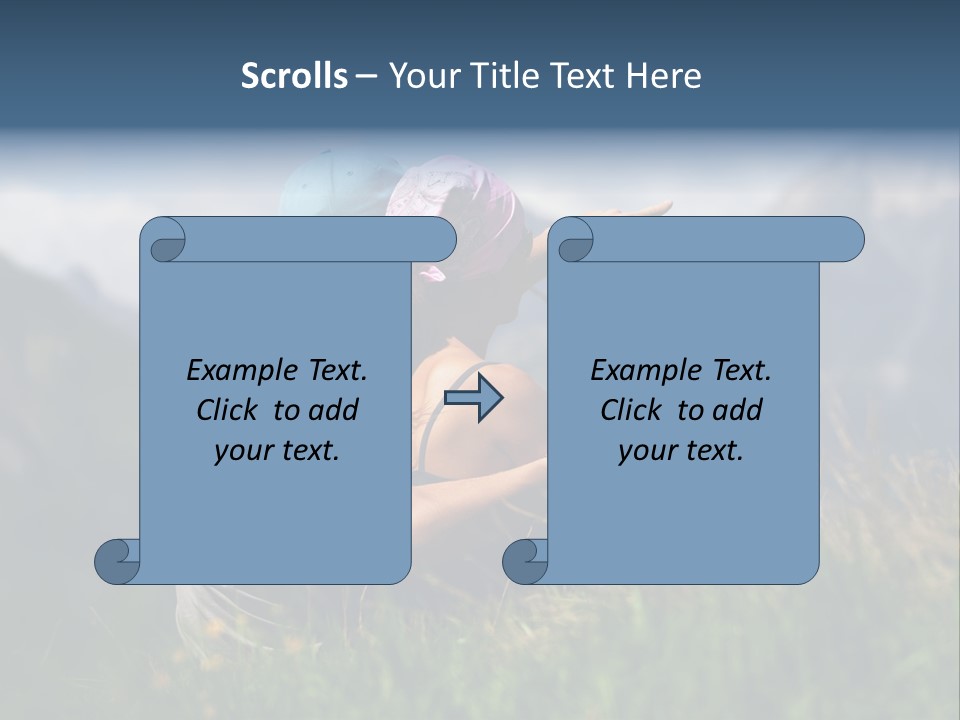 A Couple Of People Sitting On Top Of A Grass Covered Field PowerPoint Template