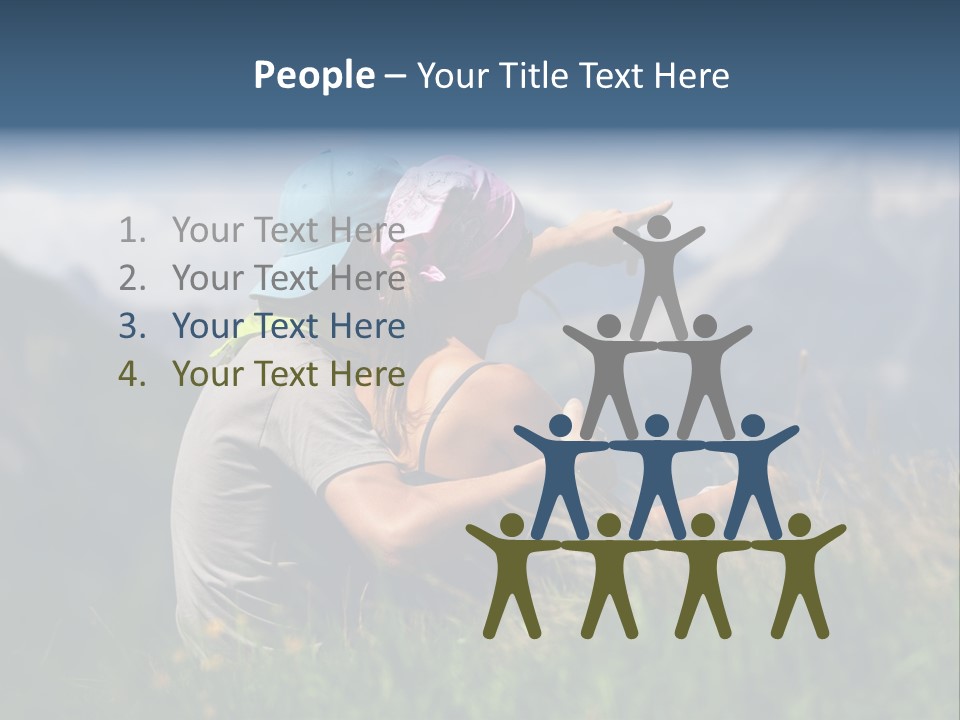 A Couple Of People Sitting On Top Of A Grass Covered Field PowerPoint Template
