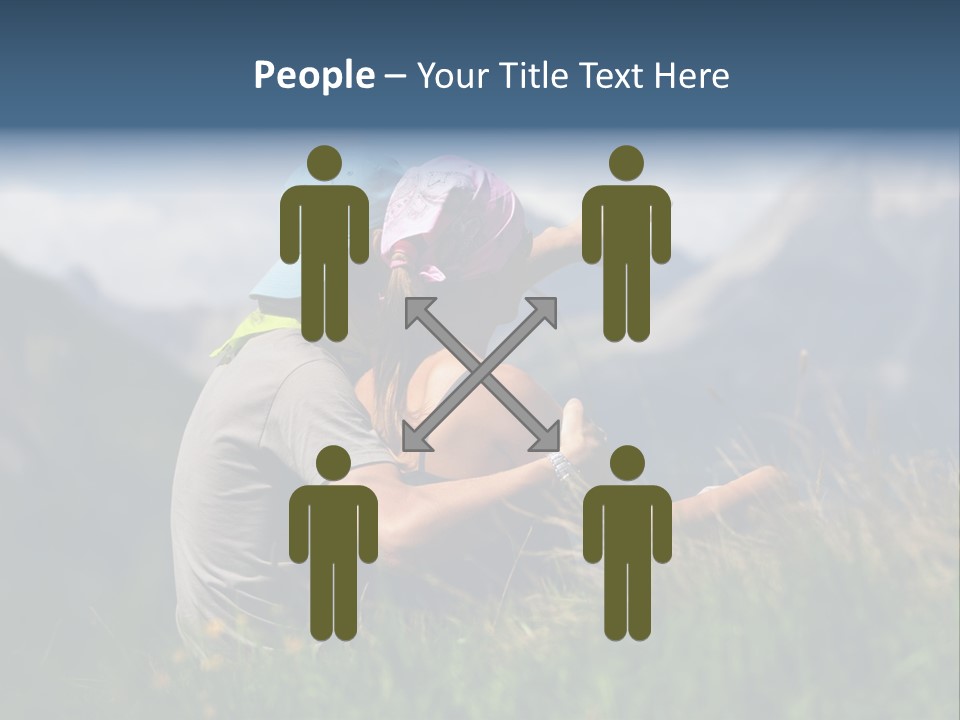 A Couple Of People Sitting On Top Of A Grass Covered Field PowerPoint Template